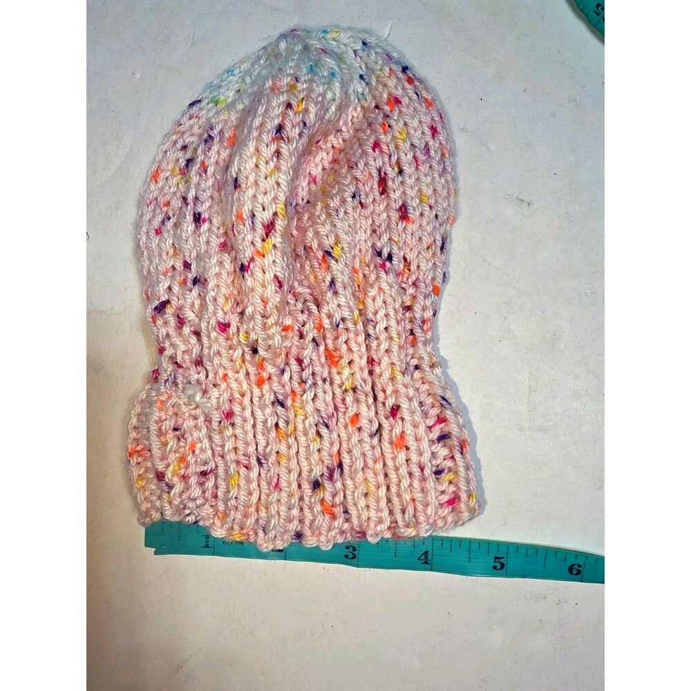 Handmade Crochet 1-2T Pink/ White Speckled Beanie Hats - Picture 3 of 4